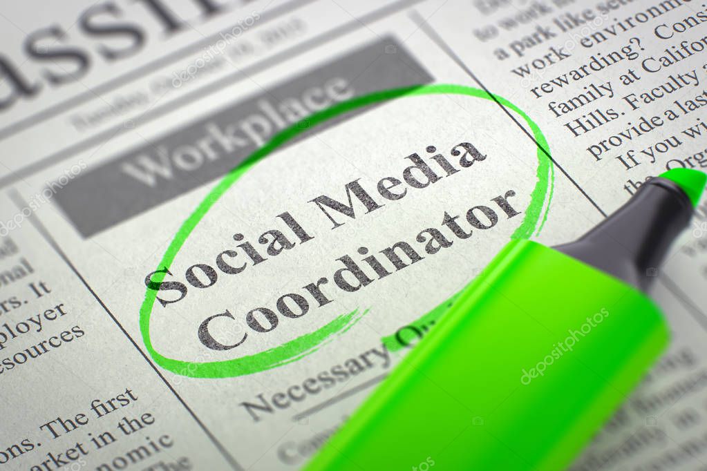 Social Media Coordinator Hiring Now. 3D.