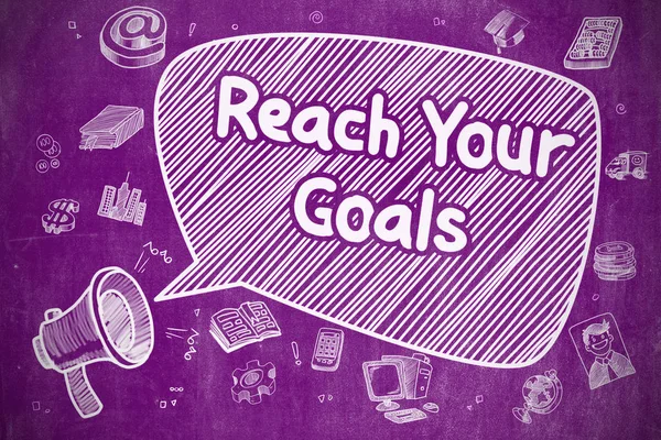 Dosáhnout vašich cílů - Doodle ilustrace na fialové tabuli. — Stock fotografie
