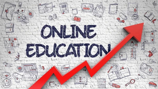 Educazione online disegnata su mattone bianco . — Foto Stock