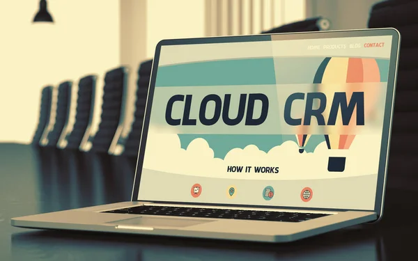 Посадкова сторінка ноутбука з концепцією Cloud Crm. тривимірний . — стокове фото