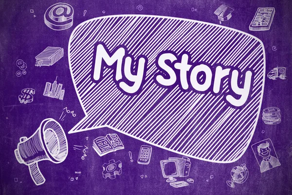 Моя історія - мультяшна ілюстрація на пурпуровій дошці . — стокове фото