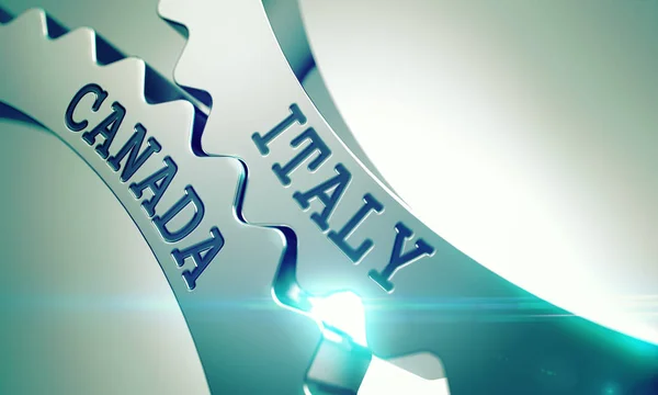 Italia Canadá - mensaje sobre mecanismo de ruedas dentadas de Metal. 3D. — Foto de Stock
