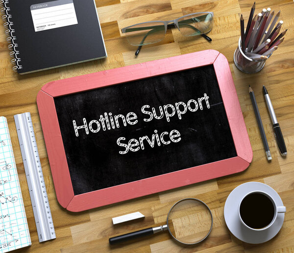 Hotline Support Service - Text on Small Chalkboard. 3D.