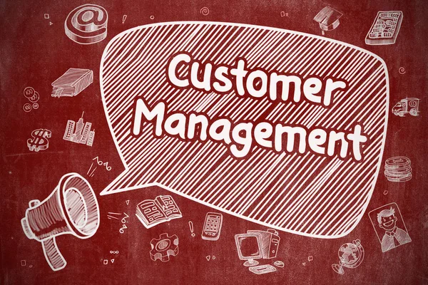 Customer Management - Doodle Illustration on Red Chalkboard.