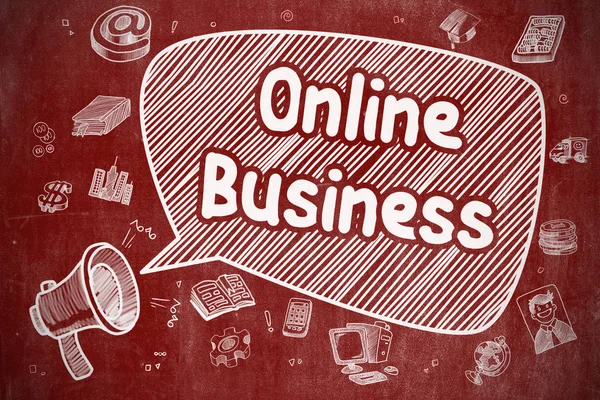 Online Business - Hand getrokken illustratie op rode schoolbord. — Stockfoto