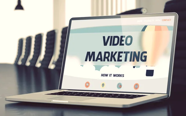 Concepto de video marketing en la pantalla del ordenador portátil. 3D . —  Fotos de Stock