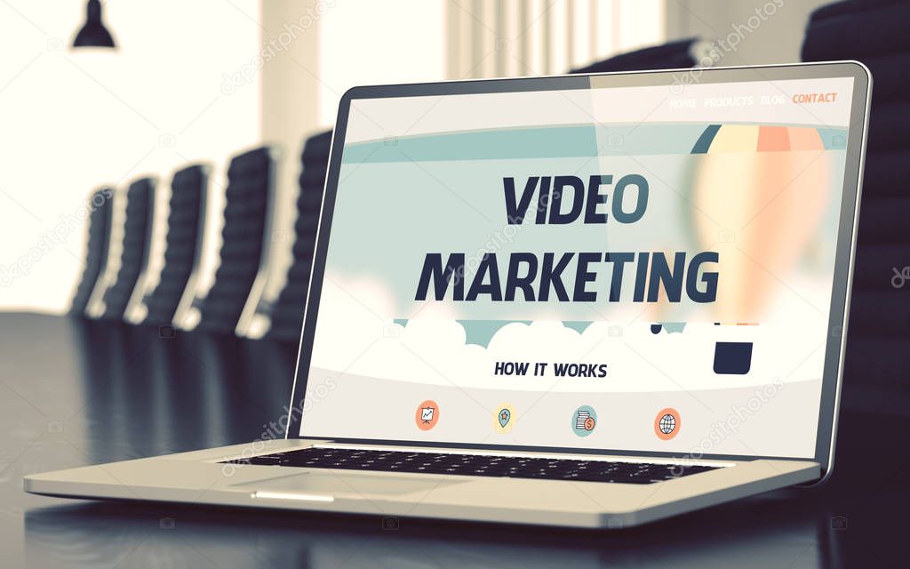 Video Marketing Concept on Laptop Screen. 3D.