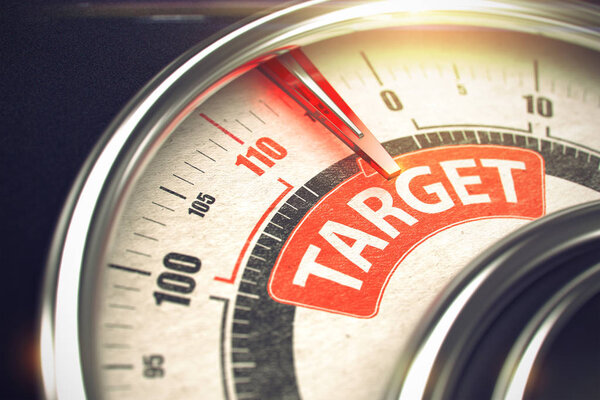 Target - Message on Conceptual Dial with Red Needle. 3D.