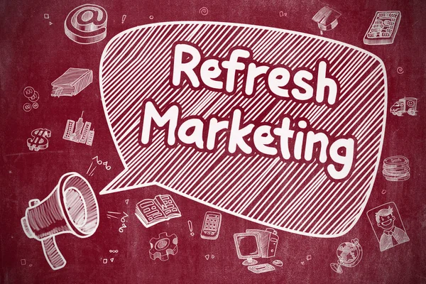 Refresh Marketing - Cartoon-Illustration auf roter Tafel. — Stockfoto