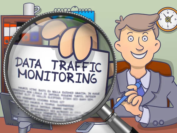 Data Traffic Monitoring through Magnifying Glass. Doodle Concept.