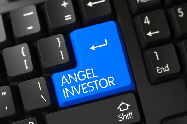 Teclado con llave azul - Angel Investor. 3D . —  Fotos de Stock