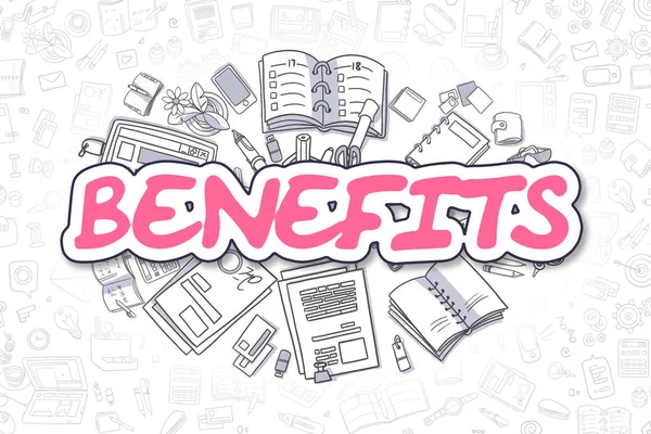 Beneficios - Doodle Magenta Text. Concepto de negocio . —  Fotos de Stock