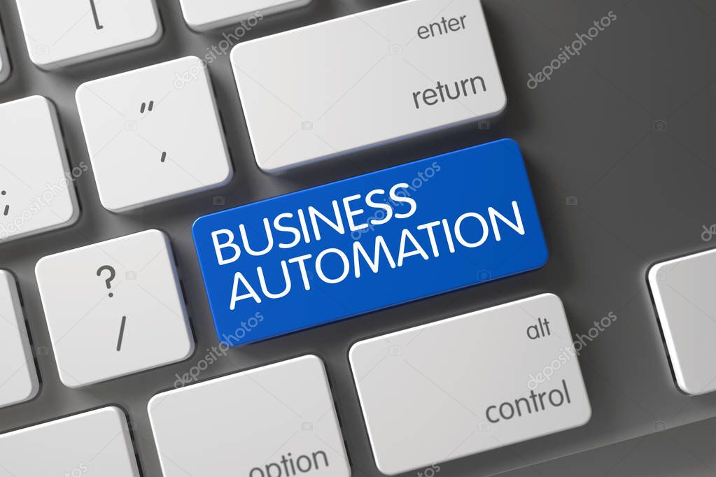 Keyboard with Blue Button - Business Automation. 3D.