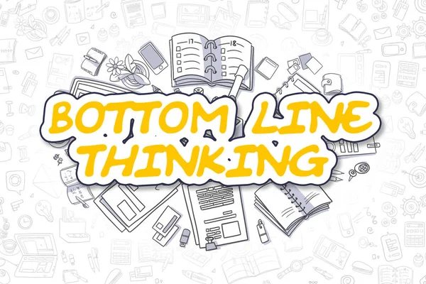 Bottom Line Thinking - Doodle Yellow Word. Business Concept.