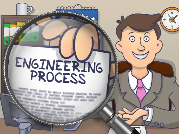 Engineering Process genom förstoringsglas. Doodle stil. — Stockfoto