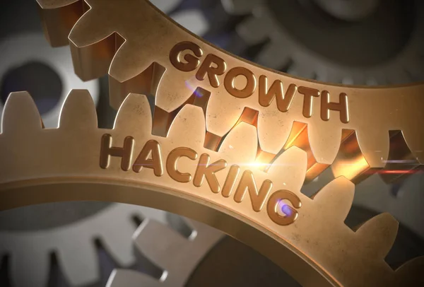 Růst, Hacking na zlaté kovové převody. 3D obrázek. — Stock fotografie
