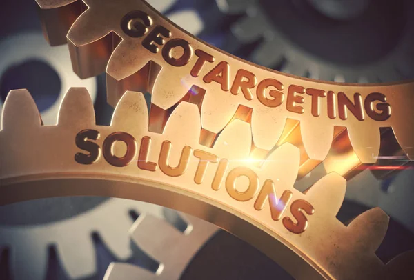 Geotargeting Solutions on Golden Cogwheels. Ilustración 3D . —  Fotos de Stock