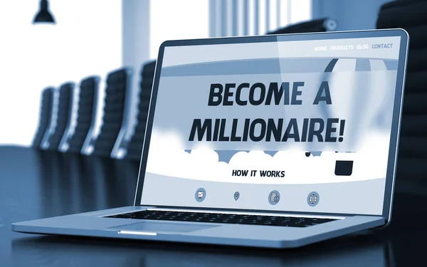 Stát se milionářem - na obrazovce přenosného počítače. Closeup. 3D. — Stock fotografie