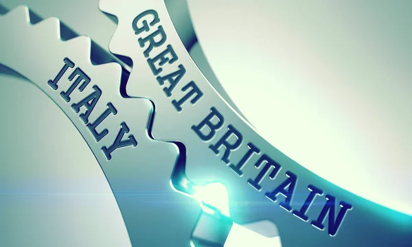 Great Britain Italy - Text on the Mechanism of Metal Gears. 3D. — Stock Photo, Image