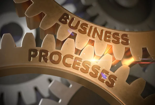 Business Processes on Golden Gears. 3D Illustration. — Stock Photo, Image