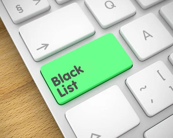 ブラック リスト - 緑のキーボードのキーのテキスト。3 d. — ストック写真