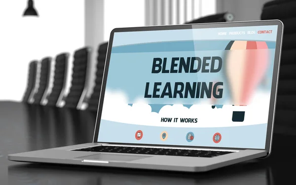 Landende pagina van Laptop met Blended Learning Concept. 3D. — Stockfoto