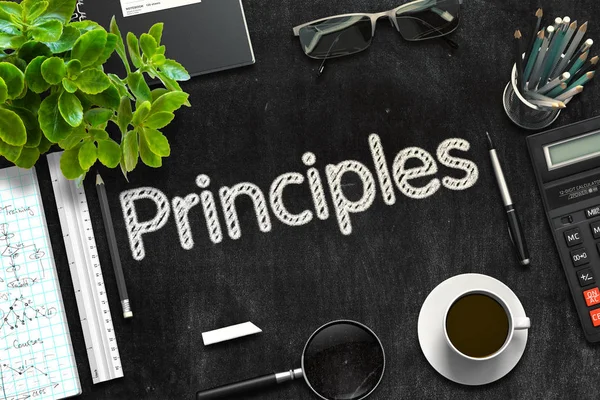 Prinzipien, handgeschrieben auf schwarzer Tafel. 3D-Darstellung. — Stockfoto