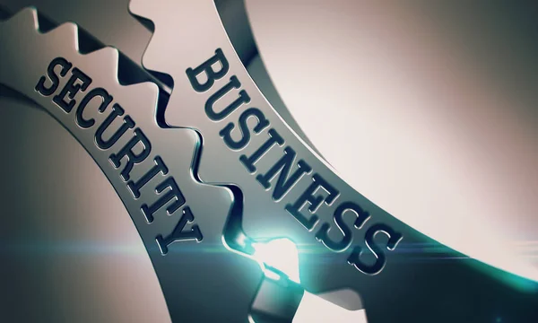 Business Security - Texto sobre o Mecanismo de Engrenagens Metálicas. 3D . — Fotografia de Stock