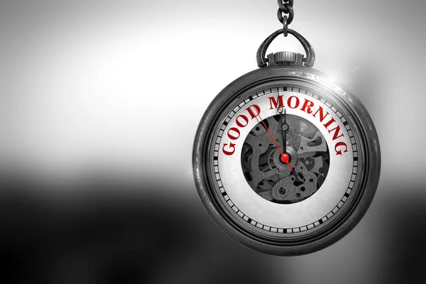 Horloge met Goedemorgen tekst op het gezicht. 3D illustratie. — Stockfoto