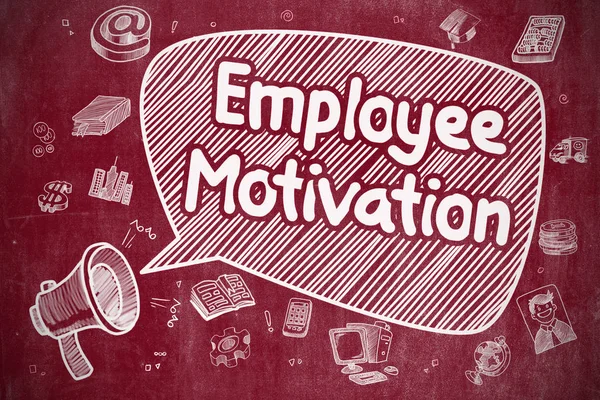 Motivación de los empleados - Ilustración de Doodle en pizarra roja . —  Fotos de Stock