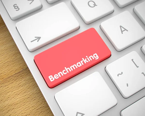 Benchmarking - Inscrição no teclado vermelho. 3D . — Fotografia de Stock