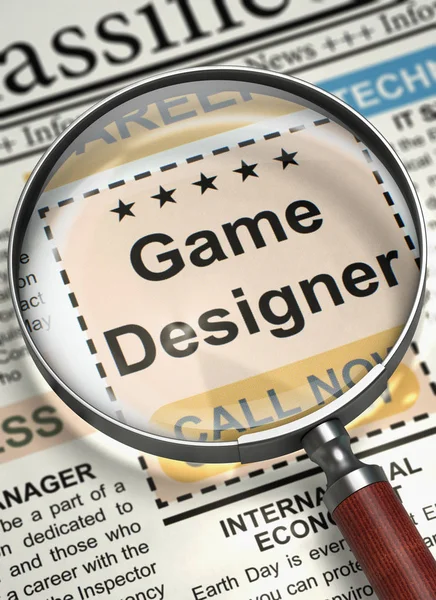 Game Designer Hiring Now. 3D. — Stock Photo, Image
