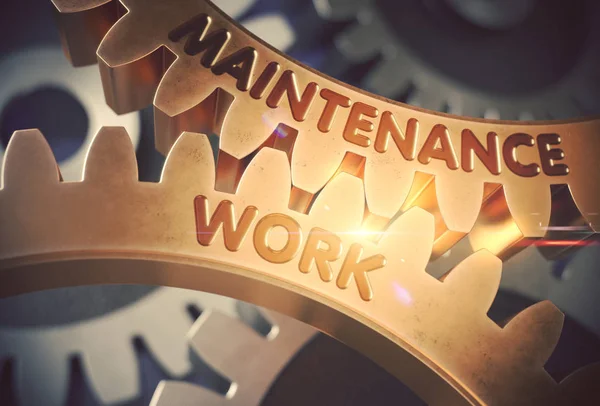 Maintenance Work Concept. Golden Cog Gears. 3D Illustration. — Stock Photo, Image