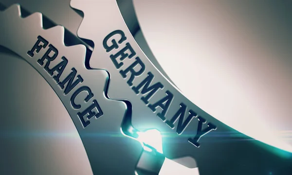 Alemania Francia - Inscripción en Mecanismo de engranajes metálicos. 3D — Foto de Stock