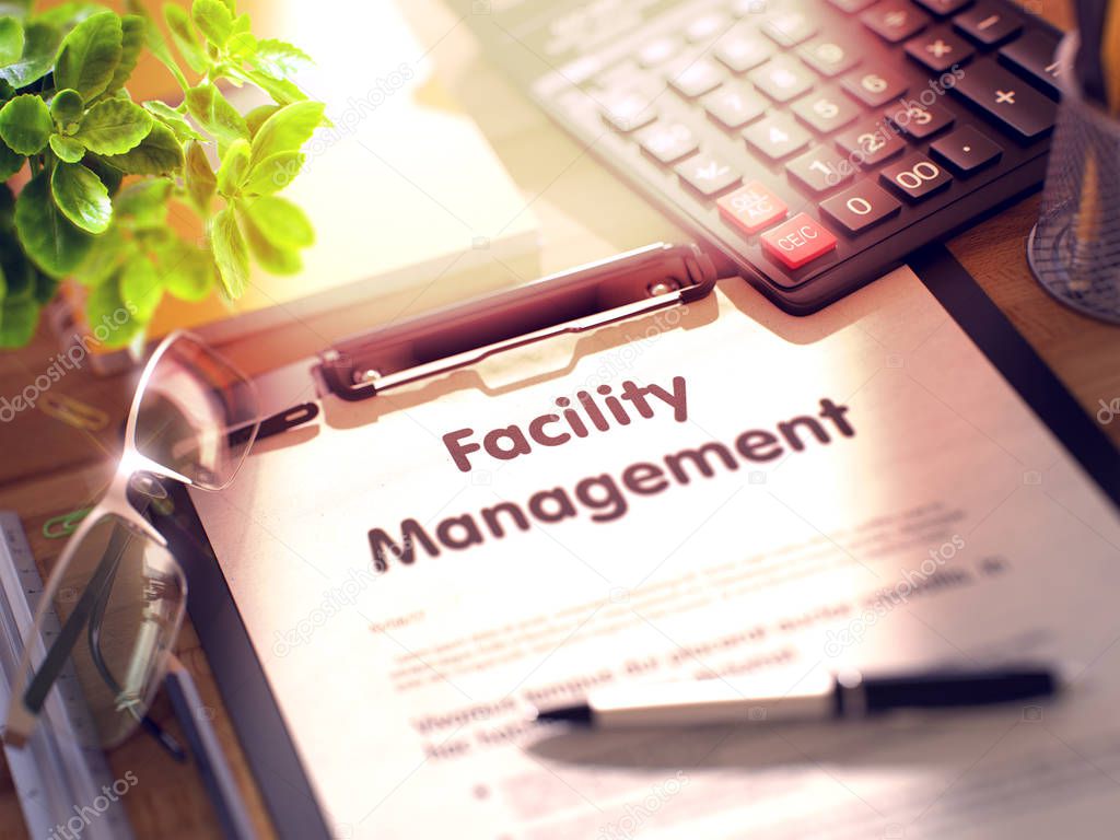 Facility Management Concept on Clipboard. 3d.