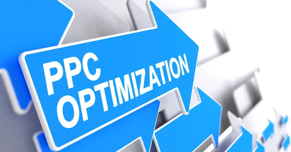 PPC optimering - Text på blå pekaren. 3D. — Stockfoto