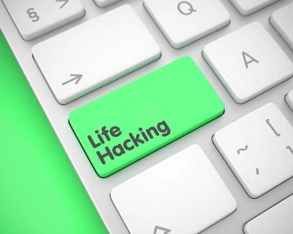 Life Hacking - Mensaje en el teclado verde. 3D . — Foto de Stock