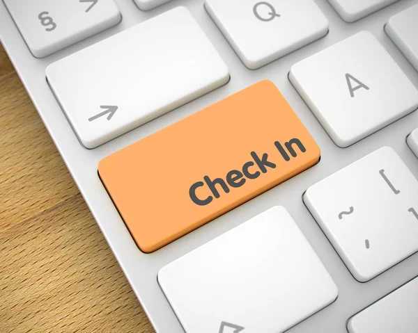 Check In - Texto en el botón naranja del teclado. 3D . — Foto de Stock