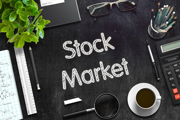 Μαύρο Μαυροπίνακας με χρηματιστηριακή αγορά. 3D rendering. — Φωτογραφία Αρχείου