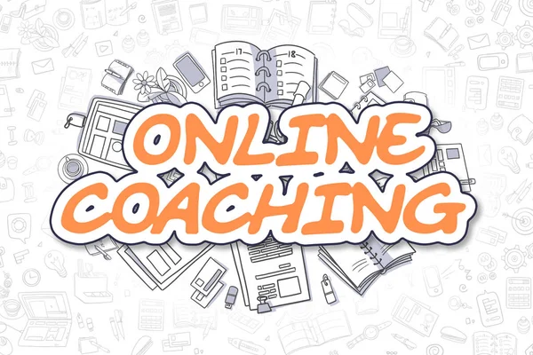 Online Coaching Doodle Orange Text (dalam bahasa Inggris). Konsep Bisnis . — Stok Foto