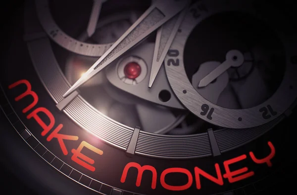 Make Money on Mechanical Wristwatch Mechanism. 3D. — Stock Photo, Image