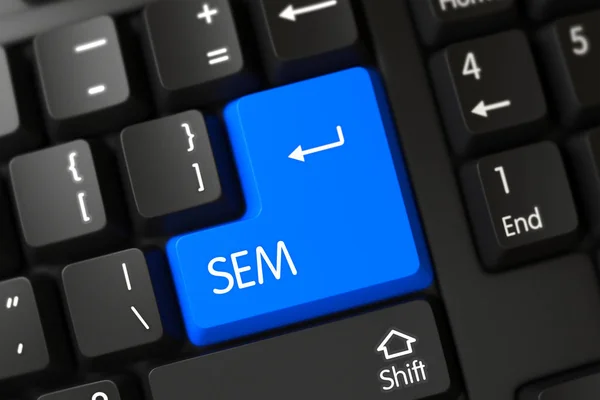 SEM Closeup των μπλε πληκτρολόγιο κλειδί. 3D. — Φωτογραφία Αρχείου