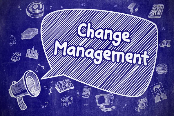 Change Management - Doodle Illustration på blå tavlan. — Stockfoto