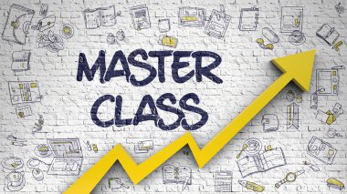 Master Class Drawn on White Brick Wall. 3d. clipart