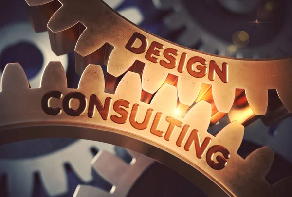 Design Consulting on the Golden Cog Gears. 3D Illustration. — Stock Photo, Image