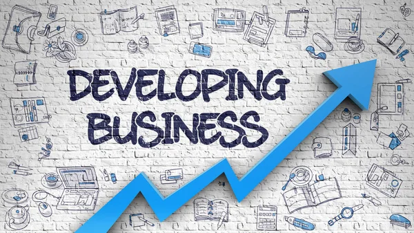 Developing Business Drawn on White Wall. 3d. — Stock Photo, Image