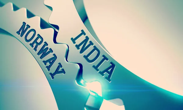 India Norway on the Mechanism of Metallic Cog Gears. 3D. — Stock Photo, Image
