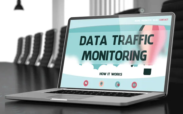 Concepto de monitoreo de tráfico de datos en la pantalla del ordenador portátil. 3d . — Foto de Stock