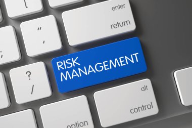 Klavye üzerinde mavi Risk Yönetimi düğmesi. 3D.