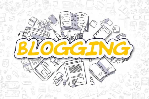 Blogování - Doodle žlutý Text. Obchodní koncept. — Stock fotografie